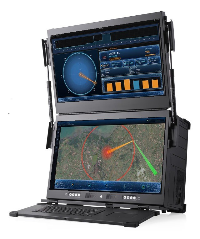 DroneTrack software running on a rugged dual-screen field station