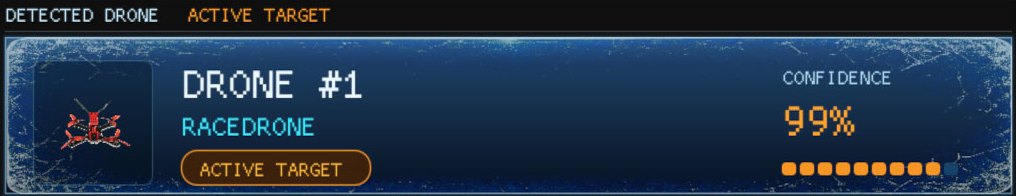 Detected drone card showing drone type and a 99% confidence score